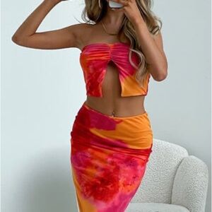 Vibrant Pink and Orange Maxi Skirt